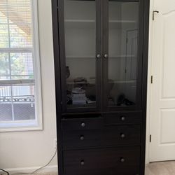 Ikea HEMNES Glass-door cabinet with 3 drawers, black-brown