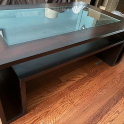 Macy’s Wood & Glass Coffee Table – 50×30 in, Good Condition