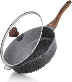SENSARTE Nonstick Deep Frying Pan Skillet, 12-Inch Saute Pan With Lid, Stay-Cool Handle, Chef Pan Healthy Stone Cookware Cooking Pan, Induction Compat
