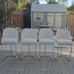 Barrelback Creme Counter Bar Stools with Chrome Metal Base (Set of 4), Price For All 4 Chairs