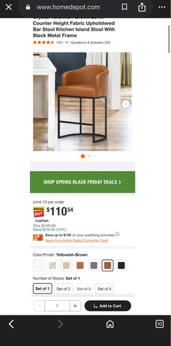 Crystal Yellowish-Black 26 in. Counter Height Fabric Upholstered Bar Stool Kitchen Island Stool With Black Metal Frame Set of 1  Brand new in box - As