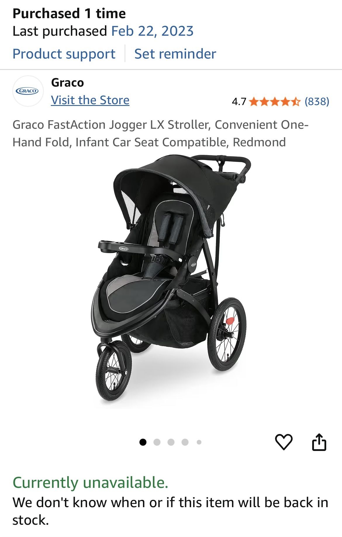 πΌ Graco FastAction Jogger LX Stroller β $99 OBO β LIKE NEW!