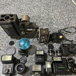 Vintage Cameras And Equipment Lenses Flashes 