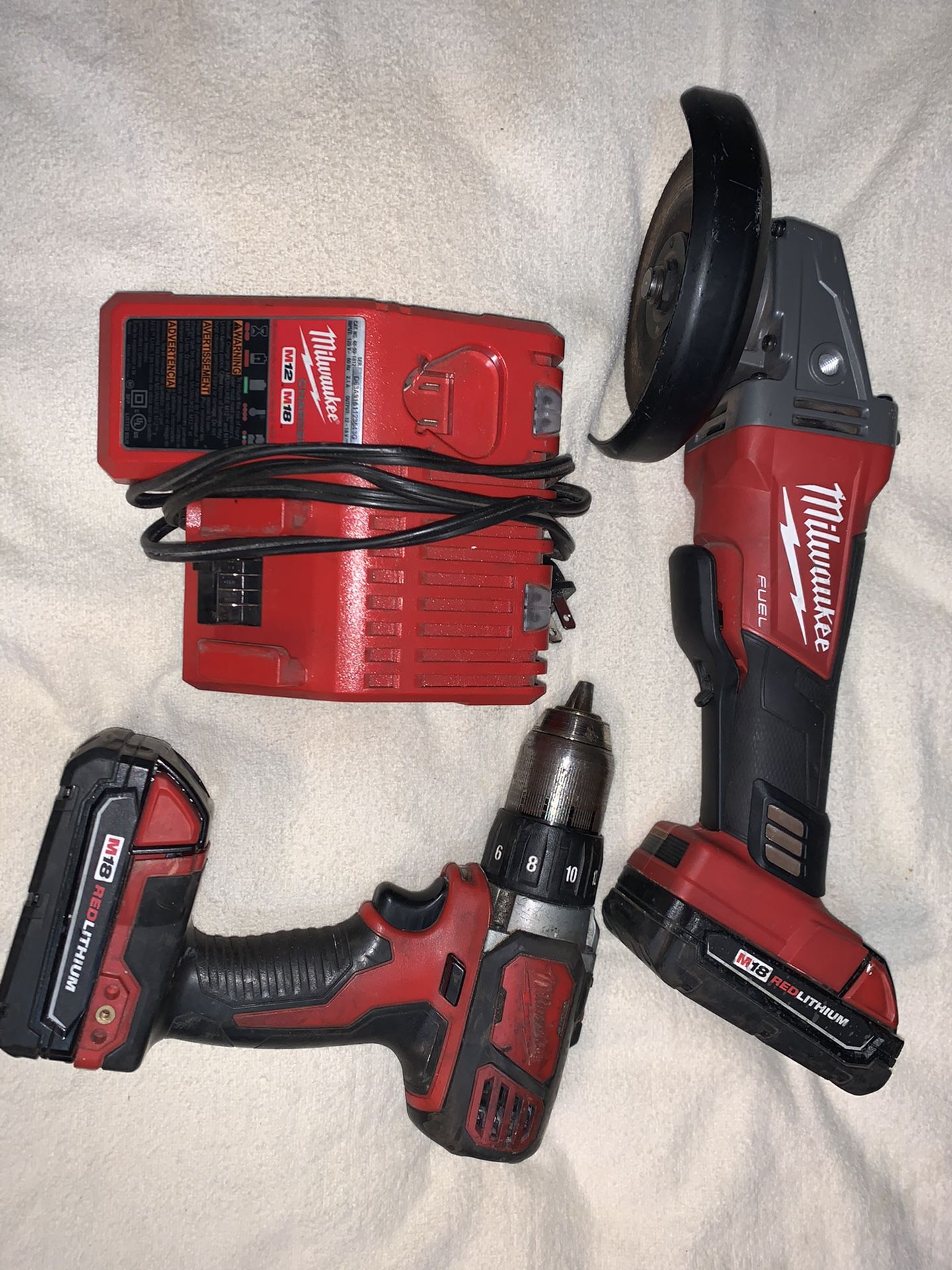 Milwaukee M18 grinder and drill