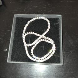 14k White Gold Cuban Blink Tennis Chain Choker 