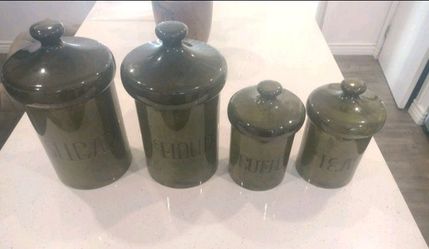 Vintage Mid Century Holiday Design Green Ceramic Canister Set