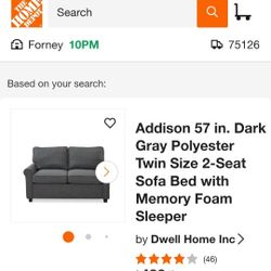 Addison 57 Inch Dark Grey Polyester Twin Size Sofa Bed with Memory Foam Sleeper