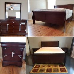 Brand New/ Cherry Sleigh Bedroom Set, Bed, Nightstand, Dresser, Mirror// Mattress Sold Separately 