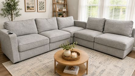 Lovesac Sactional – 5 Seats + 6 Sides – Lovesoft Fill – Tonal Sterling Luxe Chenille