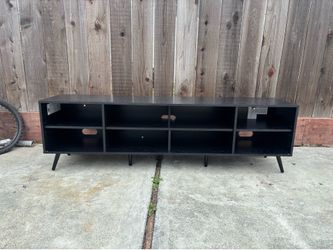 70 in. Modern Black Wood TV Stand with Open and Closed Storage