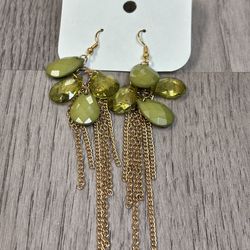 Elegant Olive Green and Fringe Earrings