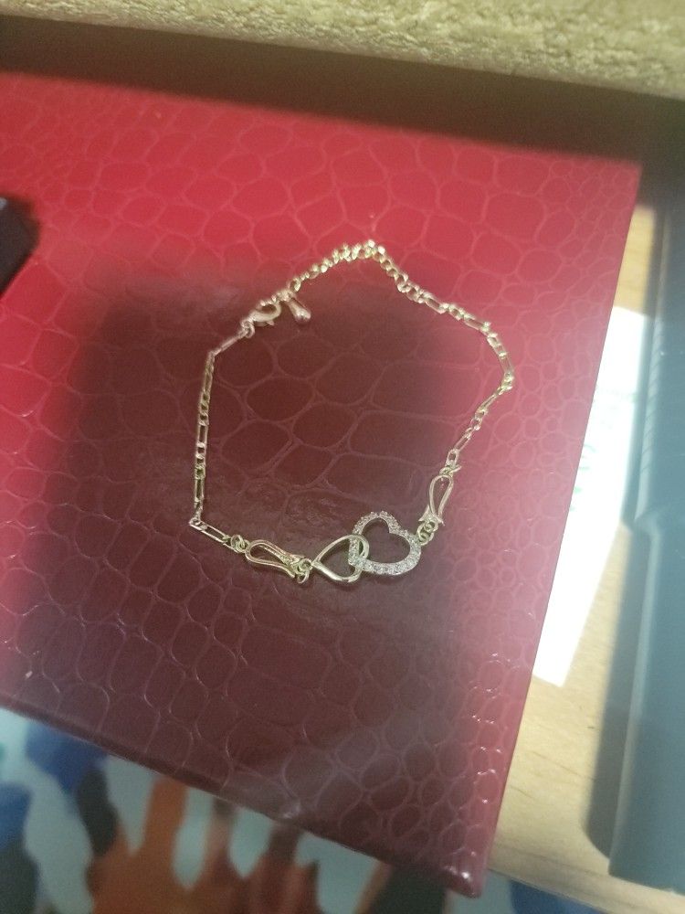 Gold Filled Anklet White White Sapphire Heart