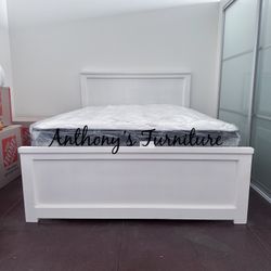 White Queen bed With Mattress 