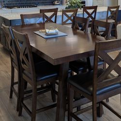 Counter Height Wood Dining Table + 6 Chairs