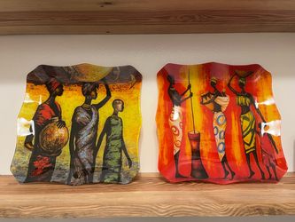 90’s/00’s Beautiful Afrocentric Fused Glass Decorative Plates - Set of 2