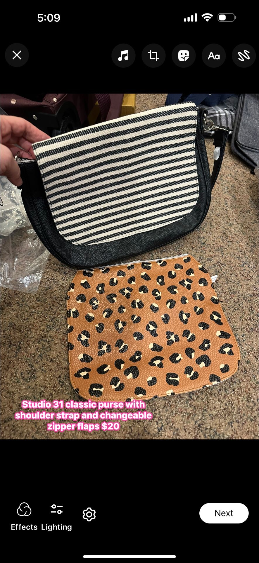 New Thirty-one Studio 31 Classic Black Shoulder Purse With Changeable Flaps