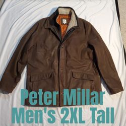 Peter Millar Men's 2XLTall Brown Lamb Zip Out Shearling  Fur Collar Coat Jacket