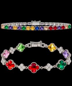 Multicolor Crystal Silver-Tone Bracelets Set of 2