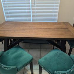 Cascais 72" Rectangular Dining Table with Bench & (4) Green Chairs