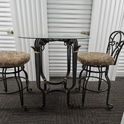 Iron Rod Bar Table With Glass Table 
