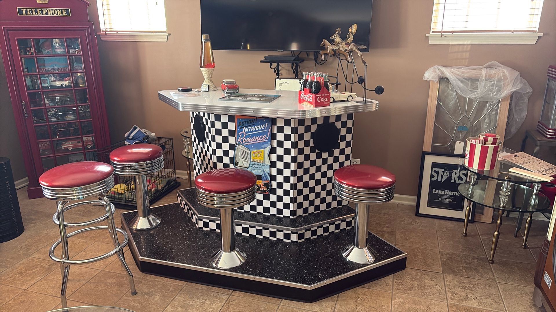 Bar with three stools and bartender stool