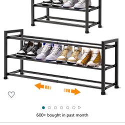 Bumusty Expandable 2 Tier Shoe Organizer Rack, Shoe Rack for