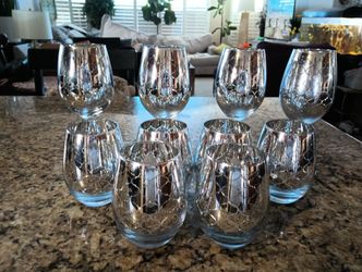 Pier 1 $45 Silver Mirror Finish Wine Glass Set