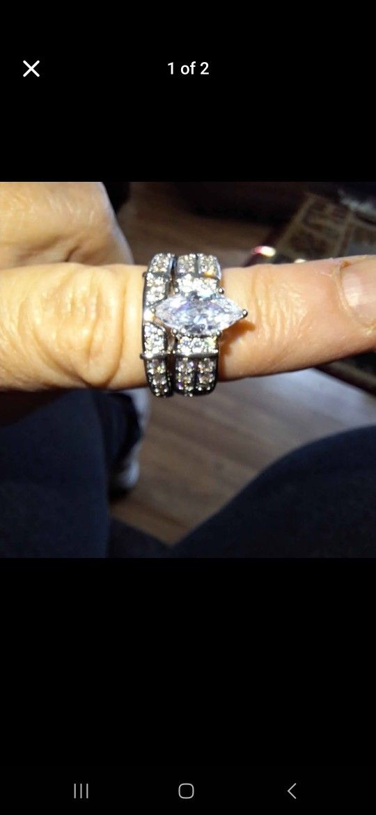 White Gold Wedding Ring Set. Sz 8