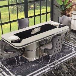 NEW MODERN DINING SET ! TABLE , 6 CHAIRS, CONSOLE AND MIRROR ! MINAS HOME FURNITURE 