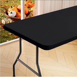 Rectangle Table Cloth Cover 6 Foot Black Elastic Fitted Tablecloth
Water-Resistant Polyester Tablecloth Fits 30" x 72" Folding Tables, Washable Table