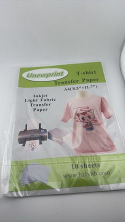 Unewprint Heat Transfer Paper for light fabric 10 sheets