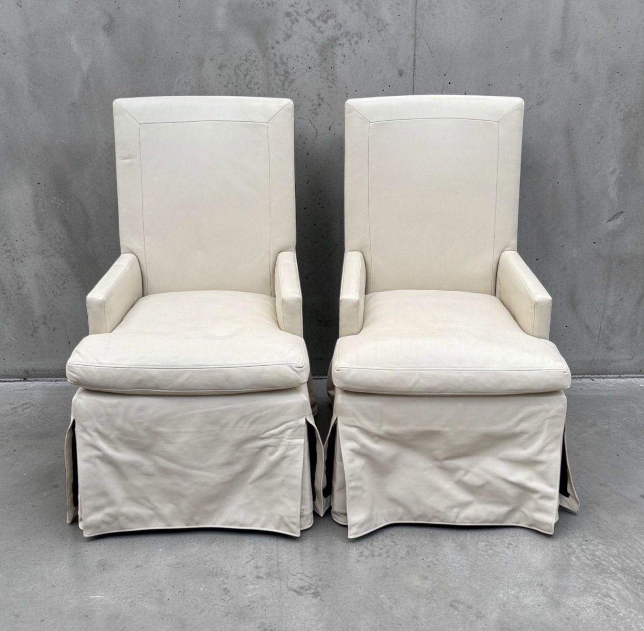 ⭕️ Pair Of Skirted Real Leather Armchairs by Restoration Hardware