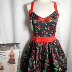 Halloween Retro Sexy Red Cherry Costume, Retro Pinup Costume Short Dress Sz Sm