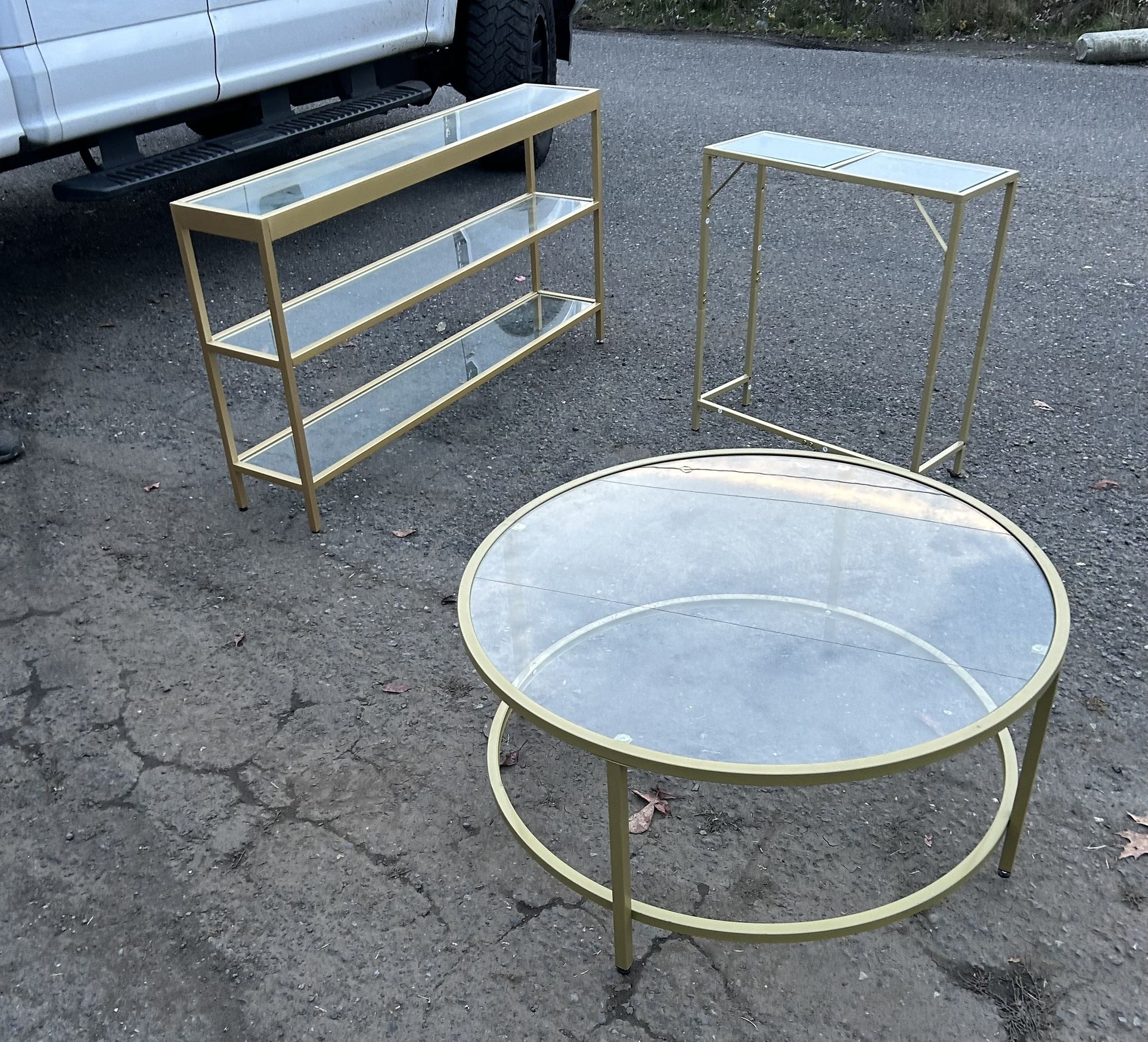3 piece MCM Brass and Glass Table Set
