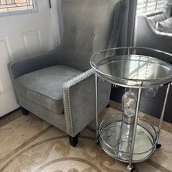 Blue Chair And Z Gallery Bar Cart