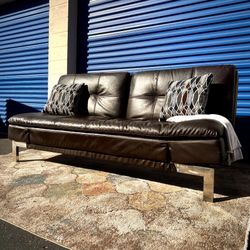 Brown Leather Venetia Dream 80” Convertible Euro Lounger Sofa Bed by Lifestyle Solutions 