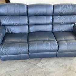 La-Z-Boy Navy blue leather couch and rocking loveseat