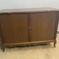 Vintage Mid Century TV Cabinet With Rolling Doors  (no TV Included)