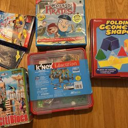 For Learning And Creative Kids: Knex Bridge, Folding Geometry, learning clock, city Blocs and chemistry tube lab etc.