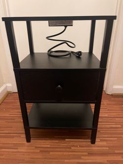 Black Nightstand with Drawer and Shelves