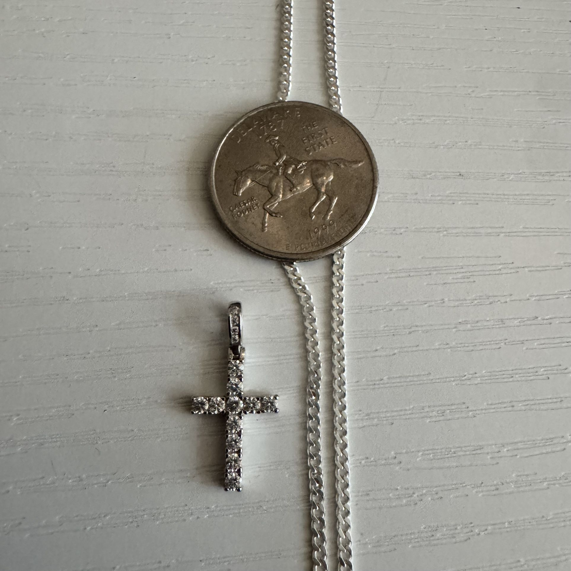 Moissanite Cross Pendant w/ 24” 2mm 925 Silver Cuban Chain - Icy Set Combo