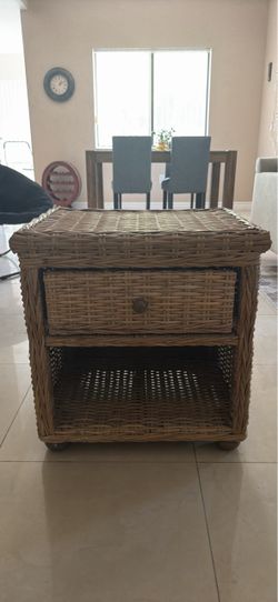 Wicker/Rattan Side Table with Drawer