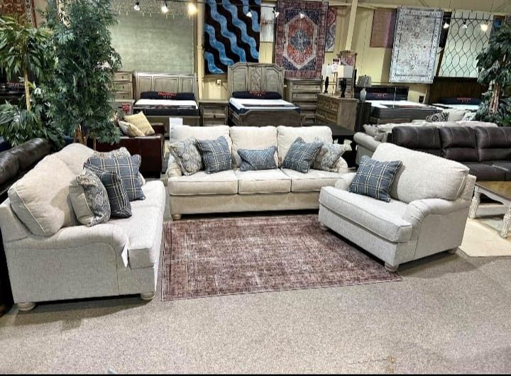 Traemore Linen 3 Piece Living Room Set ▪️Sofa & Loveseat & Oversized Chair ▪️▪️ New ▪️ Delivery and Finance Available