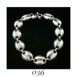 6.75" Handcrafted 3-D Sterling Silver Oval Link Bracelet w Sterling Rattle Ball Charm S Hook Clasp