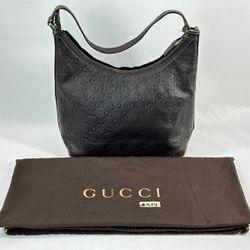 #439 Gucci GG Guccissima Dark Brown Leather Midi Hobo Handbag Shoulder Bag