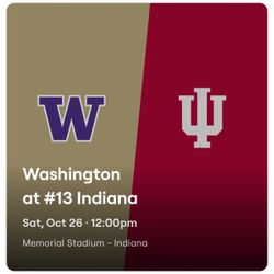 4 - Indiana Vs Washington Football Tickets