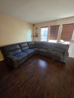 Palmer Grey 147" 6 Piece Power Reclining Modular Sectional With Power Headrest & Usb