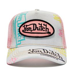 VON DUTCH LIGHT DENIM PINK LOGO TRUCKER HAT