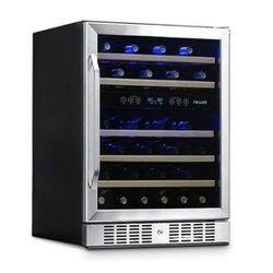 NewAir - 24” Built-in 46 Bottle Dual Zone Compressor Wine Cooler with Beech Wood Shelves - Stainless steel