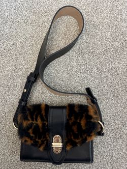 Michael Kors Belt Bag (fanny pack) Black Leather w/ leopard print fur